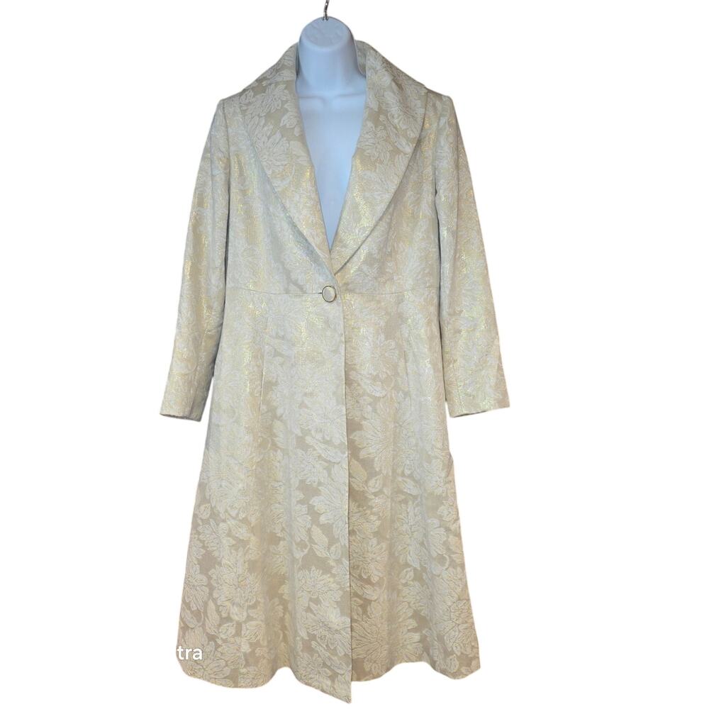 EUC Prize Champagne and gold floral print‎ dressy jacket sz Med